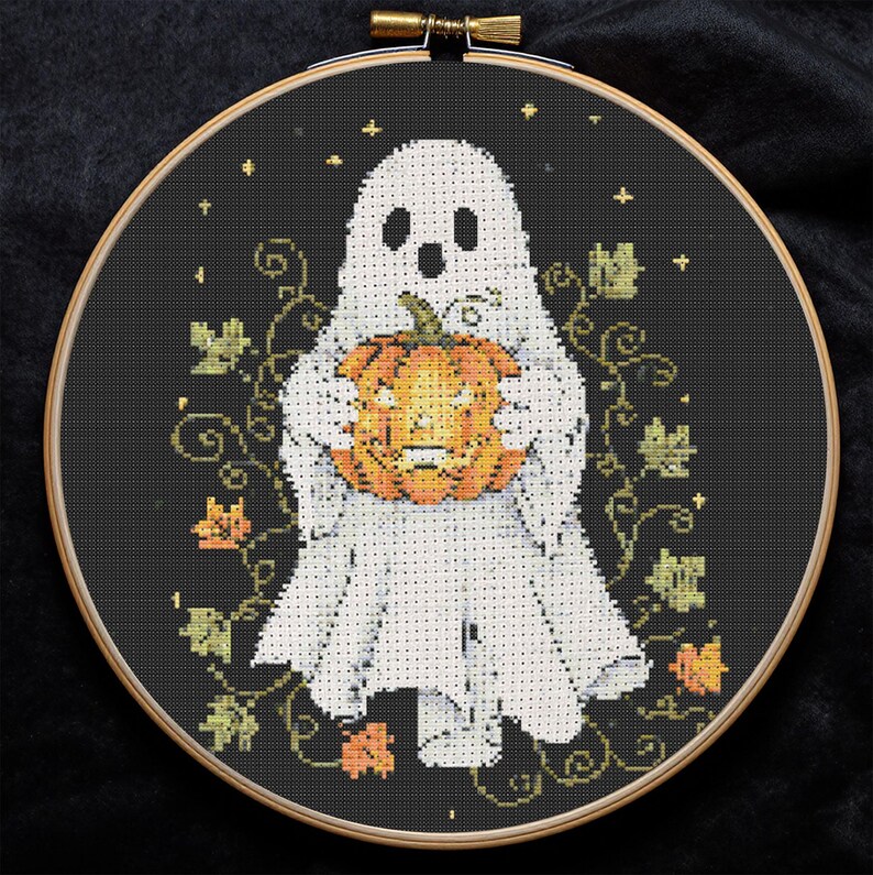 Pumpkin Ghost Cross Stitch Pattern Halloween Spooky Ghost Embroidery ...