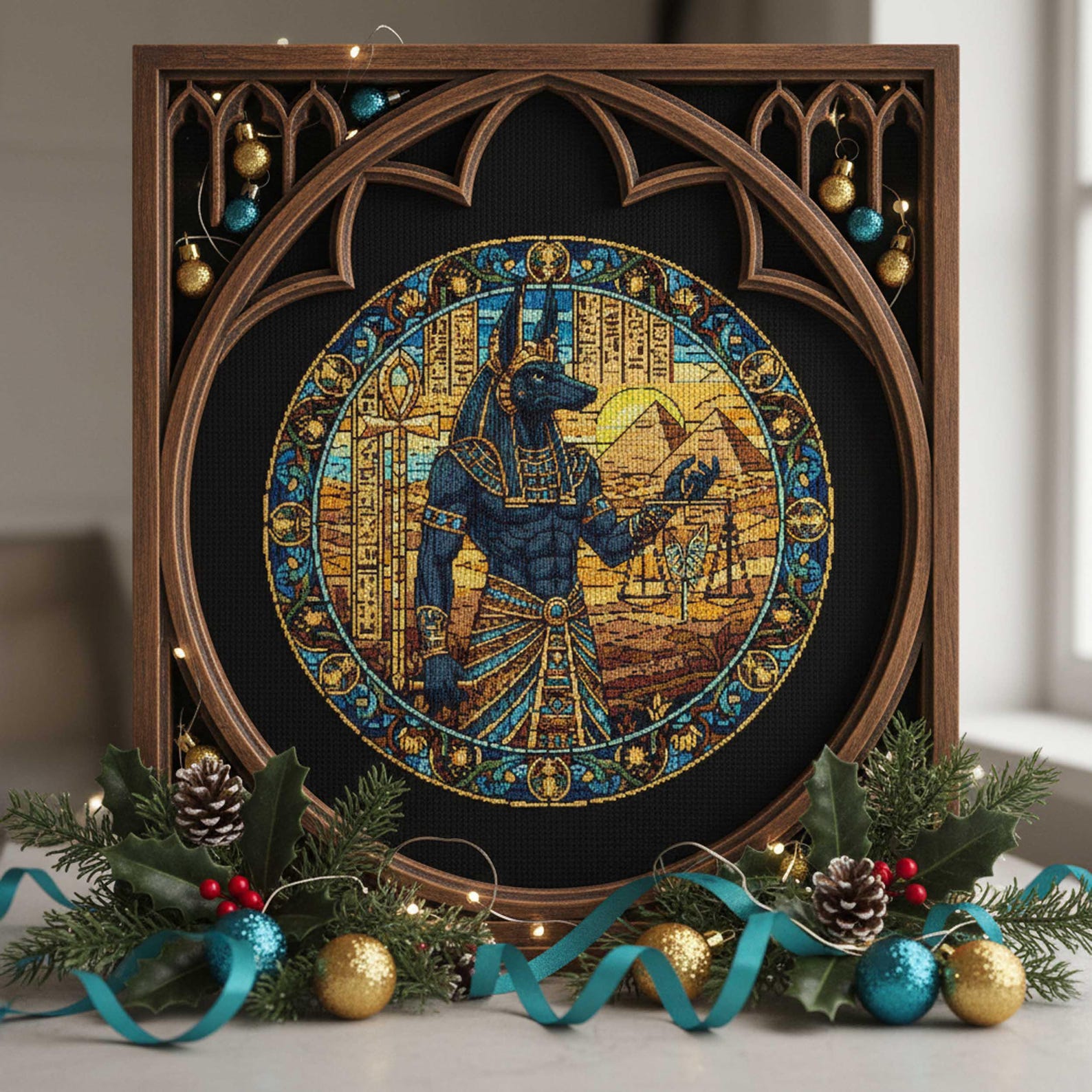 Egyptian Fantasy Cross Stitch Pattern Anubis Holding Scales, Pyramids ...