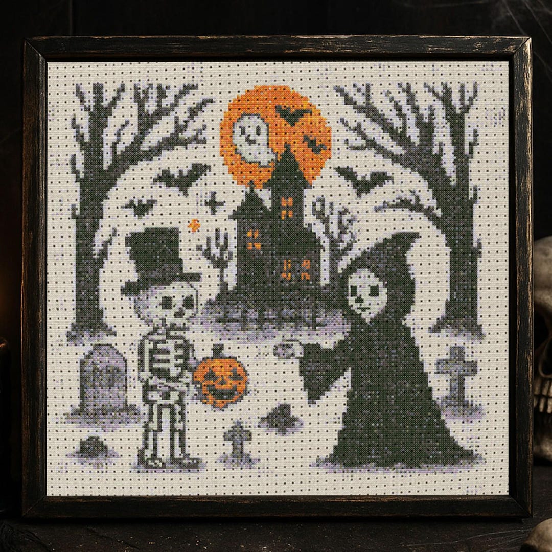Spooky Skeleton Cross Stitch Pattern Gothic Halloween Ghost Embroidery ...