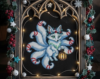Winter Kitsune Cross Stitch Pattern Christmas Fox Embroidery PDF
