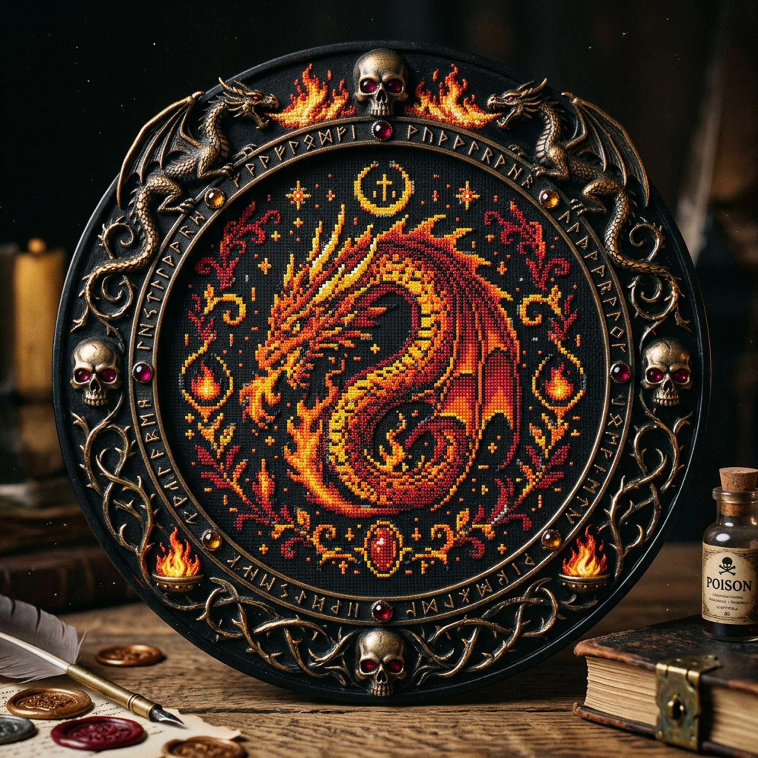 Fire Dragon Cross Stitch Pattern: Fiery Fantasy Dragon Gothic Mythical ...