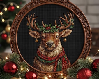 Christmas Reindeer Cross Stitch Pattern Holiday Deer Embroidery PDF Festive Woodland Animal Design