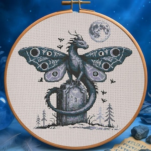 Haunted Dragon Cross Stitch Pattern Halloween Dark Dragon Embroidery Spooky Horror Gothic Dragon Fantasy Halloween Cross Stitch PDF