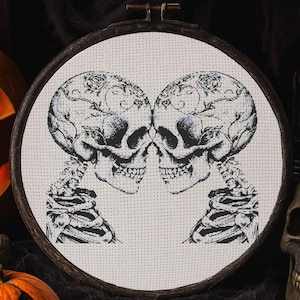 Skeleton Lovers Couple Cross Stitch Pattern Halloween Wedding Skeleton Embroidery Spooky Horror Gothic Skeleton Magic Halloween Cross Stitch