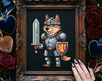 Fantasy Fox Knight Cross Stitch Pattern: Brave Animal Warrior Embroidery PDF