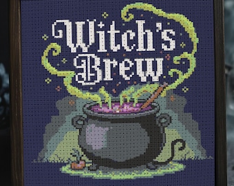 Witchy Gothic Cauldron Cross Stitch Pattern Fantasy Magical Witch Cauldron Embroidery Spooky Gothic Witch Brew Halloween Cross Stitch PDF