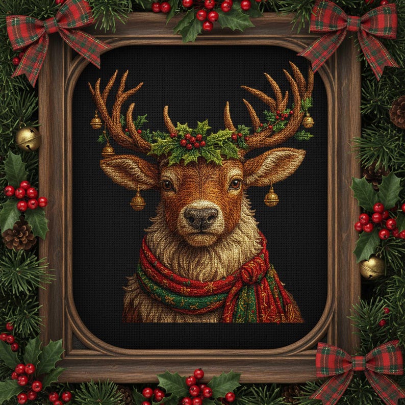Christmas Reindeer Cross Stitch Pattern Holiday Deer Embroidery PDF ...