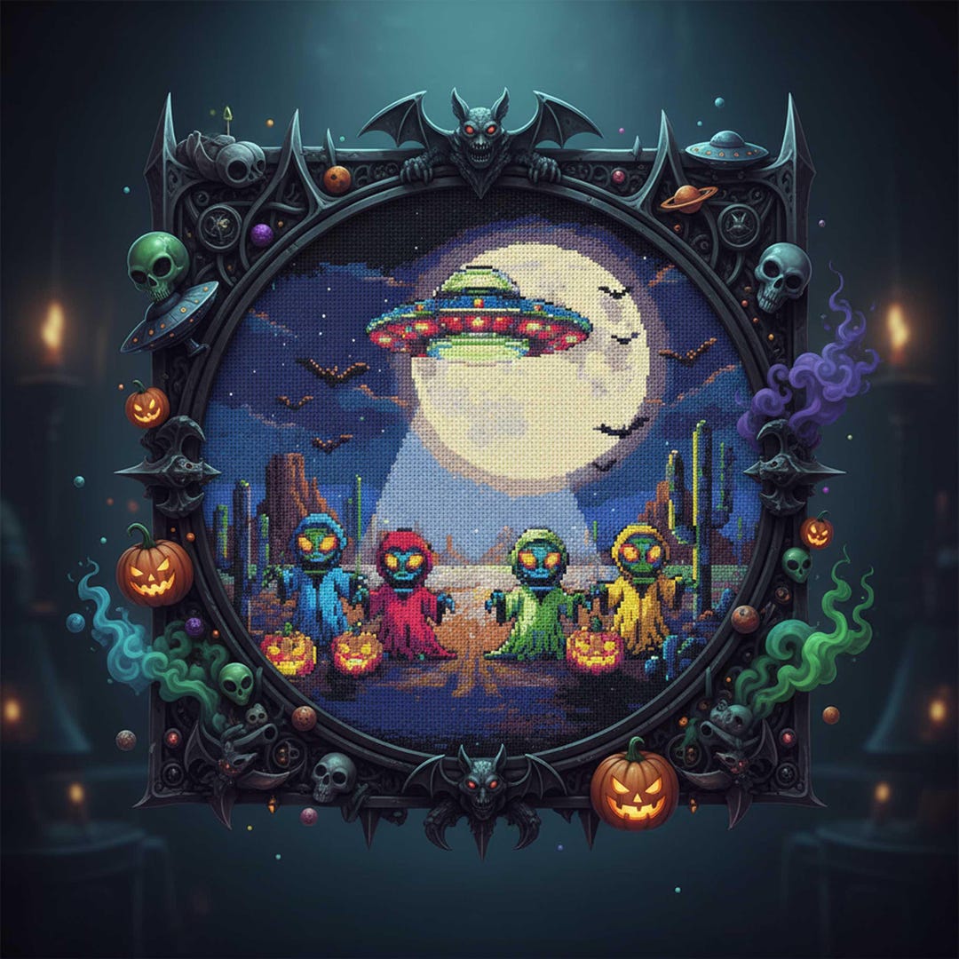 Alien Halloween Cross Stitch Pattern – UFO Sci-fi Embroidery PDF ...