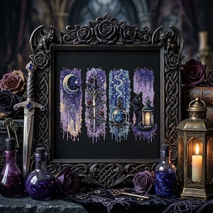Dark Fantasy Lesezeichen Kreuzstich-Muster: Witchcore Night Set Stickdatei PDF
