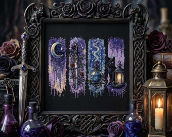 Dark Fantasy bladwijzer kruissteekpatroon: Witchcore Night Set borduurwerk pdf