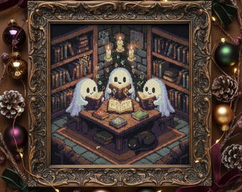Ghost Library Cross Stitch Pattern: Halloween Gothic Embroidery (PDF Pattern)