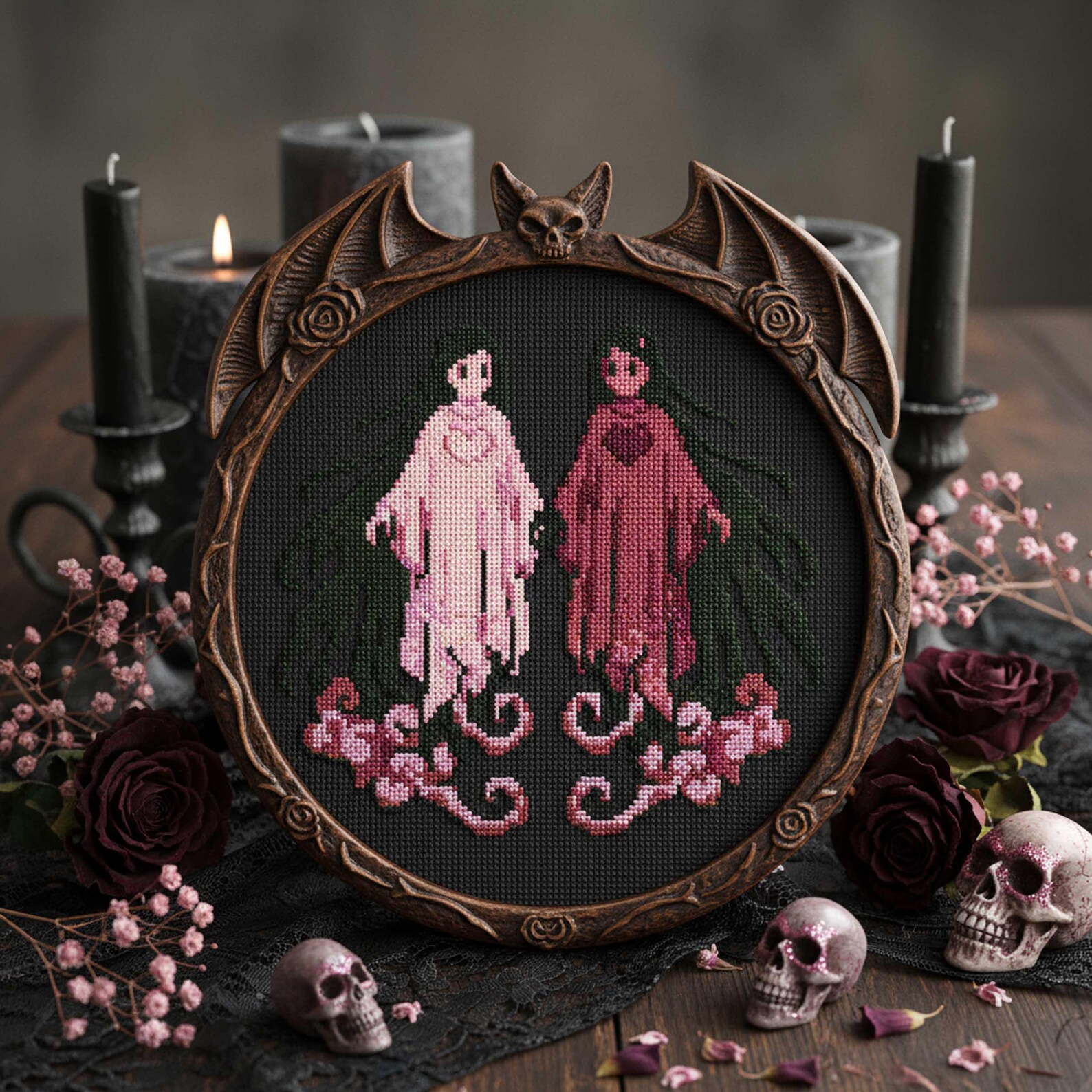 Twin Ghosts Cross Stitch Pattern Gothic Embroidery PDF Dark and Light ...