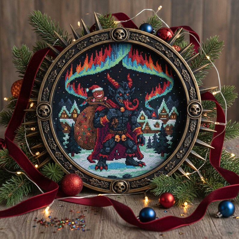 Krampus Christmas Cross Stitch Pattern Gothic Holiday Embroidery PDF ...