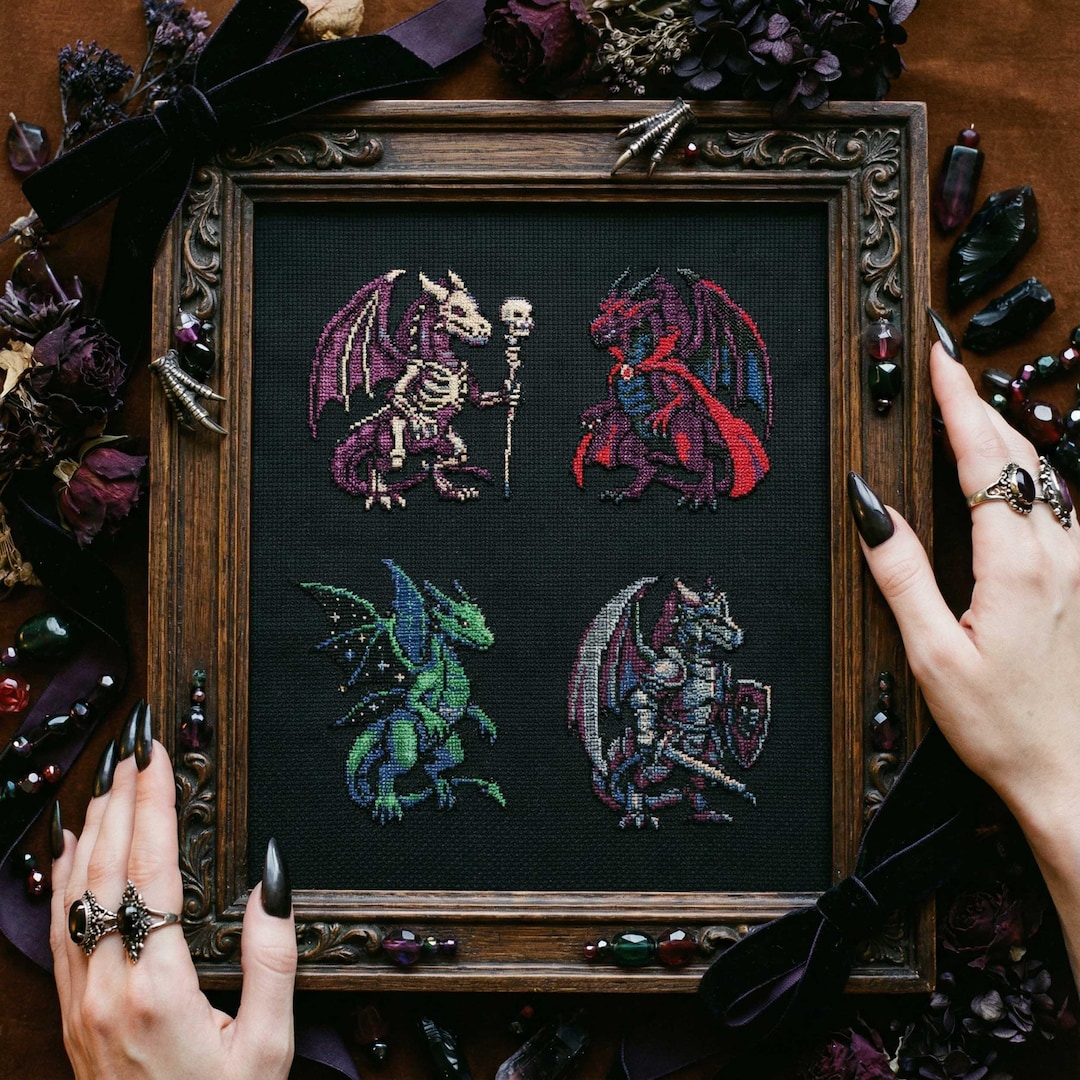 Undead Patterns Gothic Dragon Set Cross Stitch Pattern: Undead, Shadow & Warrior ...