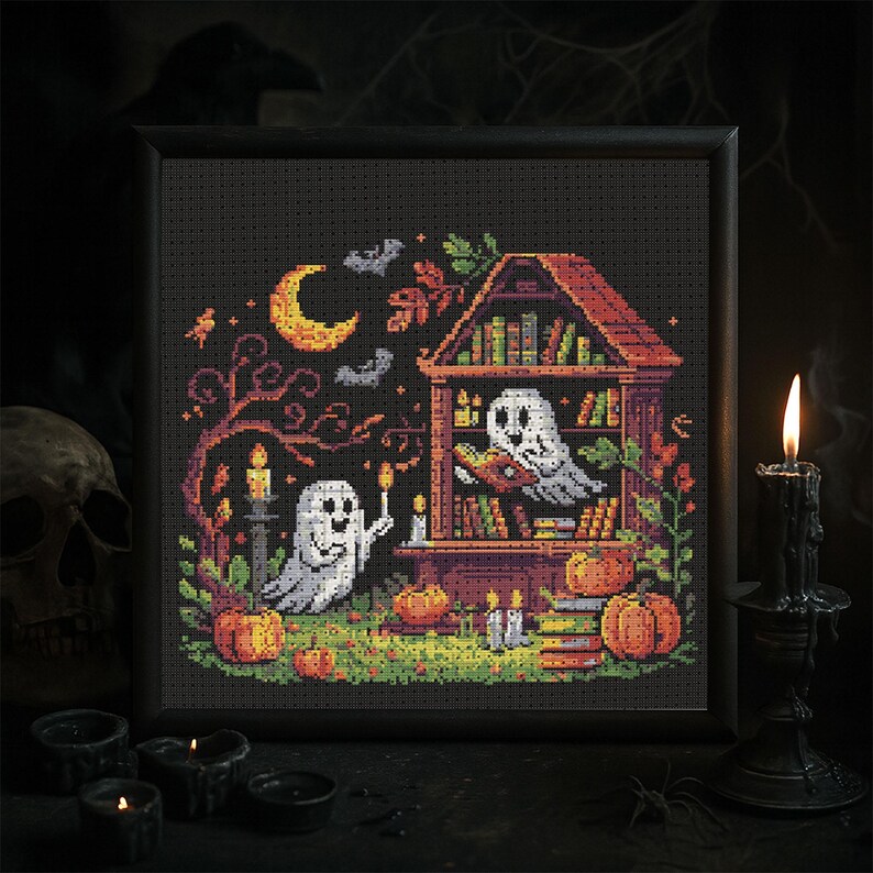 Haunted Ghost Library Cross Stitch Pattern Halloween Spooky Ghosts ...