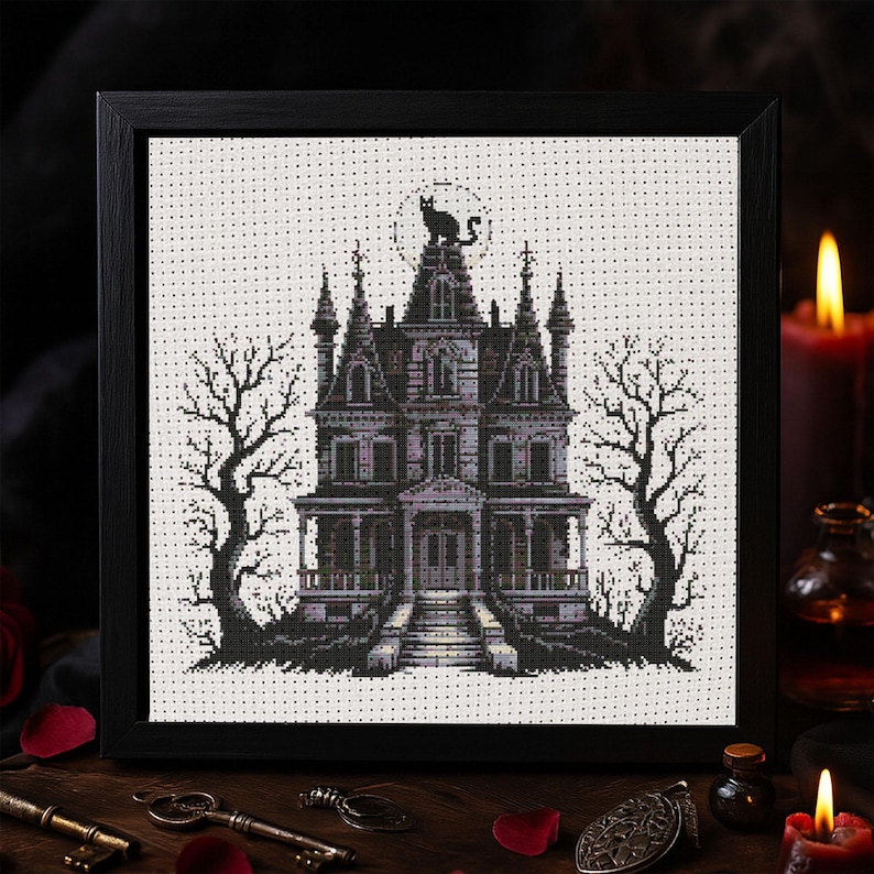 Spooky Victorian House Cross Stitch Pattern Halloween Haunted Mansion ...