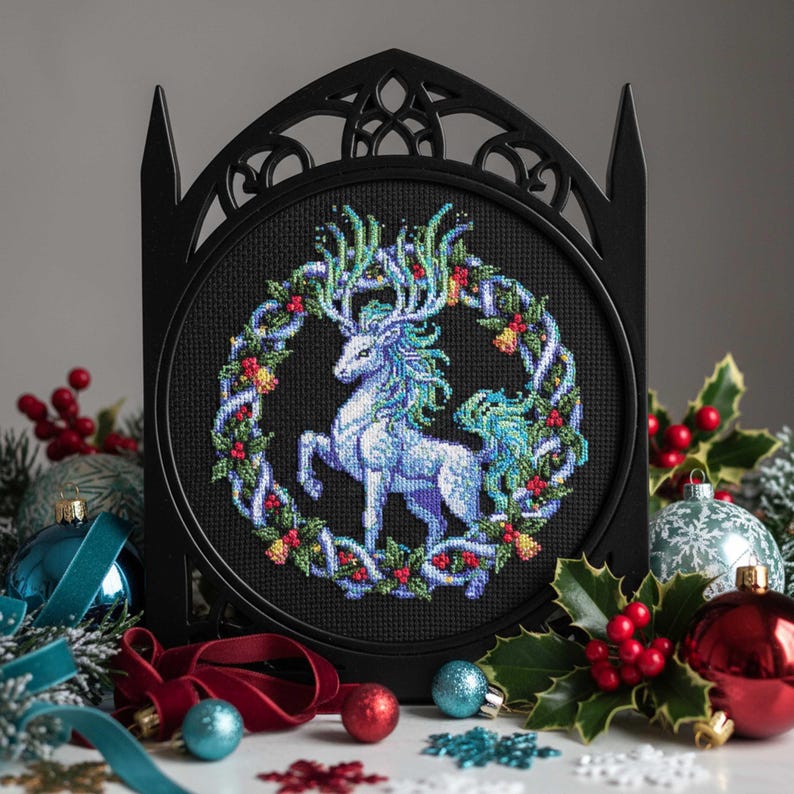 Winter Stag Cross Stitch Pattern Christmas Deer Embroidery PDF Fantasy ...
