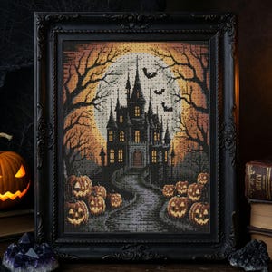Spookachtig spookkasteel kruissteekpatroon gotisch halloween kasteel borduurwerk spookhuis spookkasteel fantasie halloween kruissteek pdf