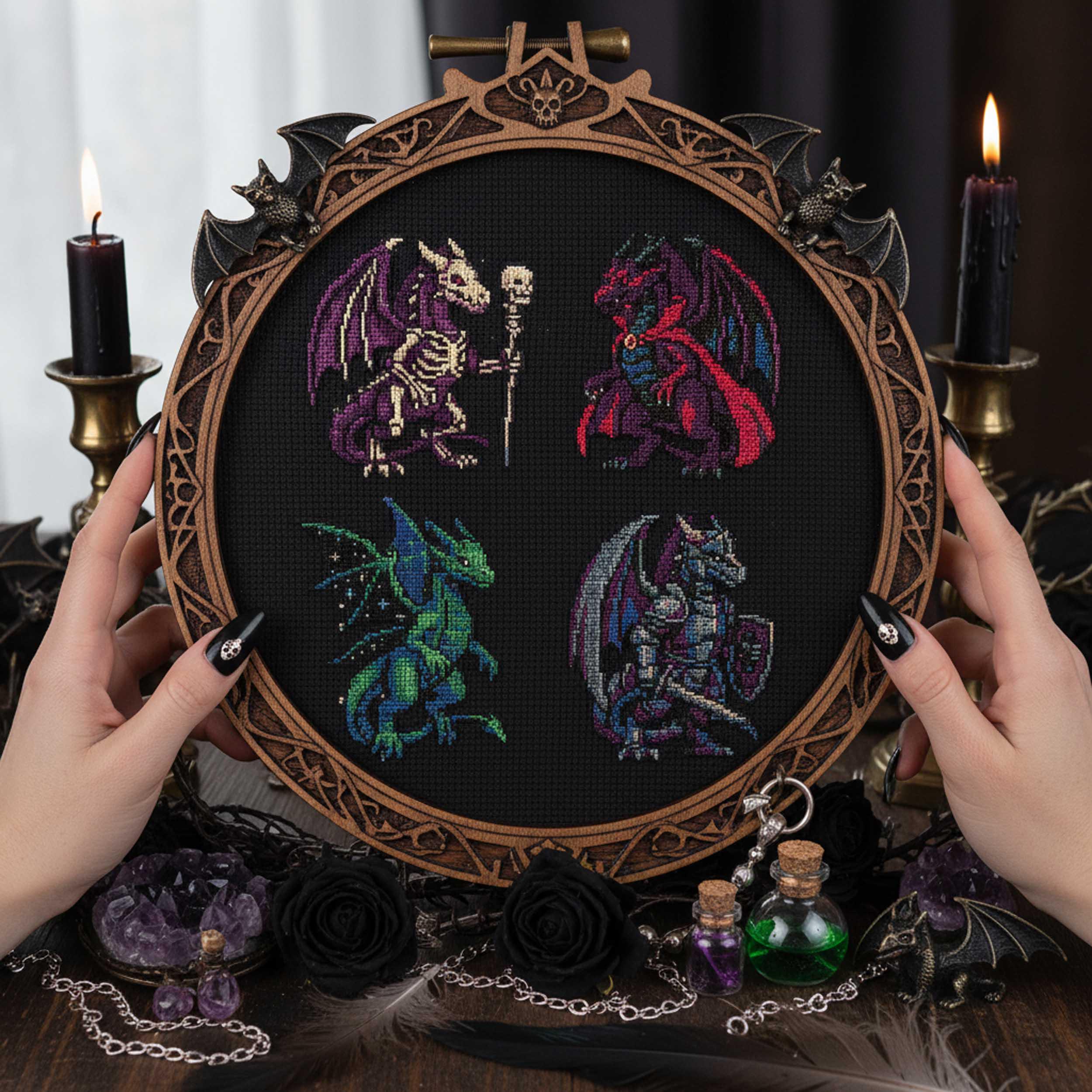 Undead Patterns Gothic Dragon Set Cross Stitch Pattern: Undead, Shadow & Warrior ...