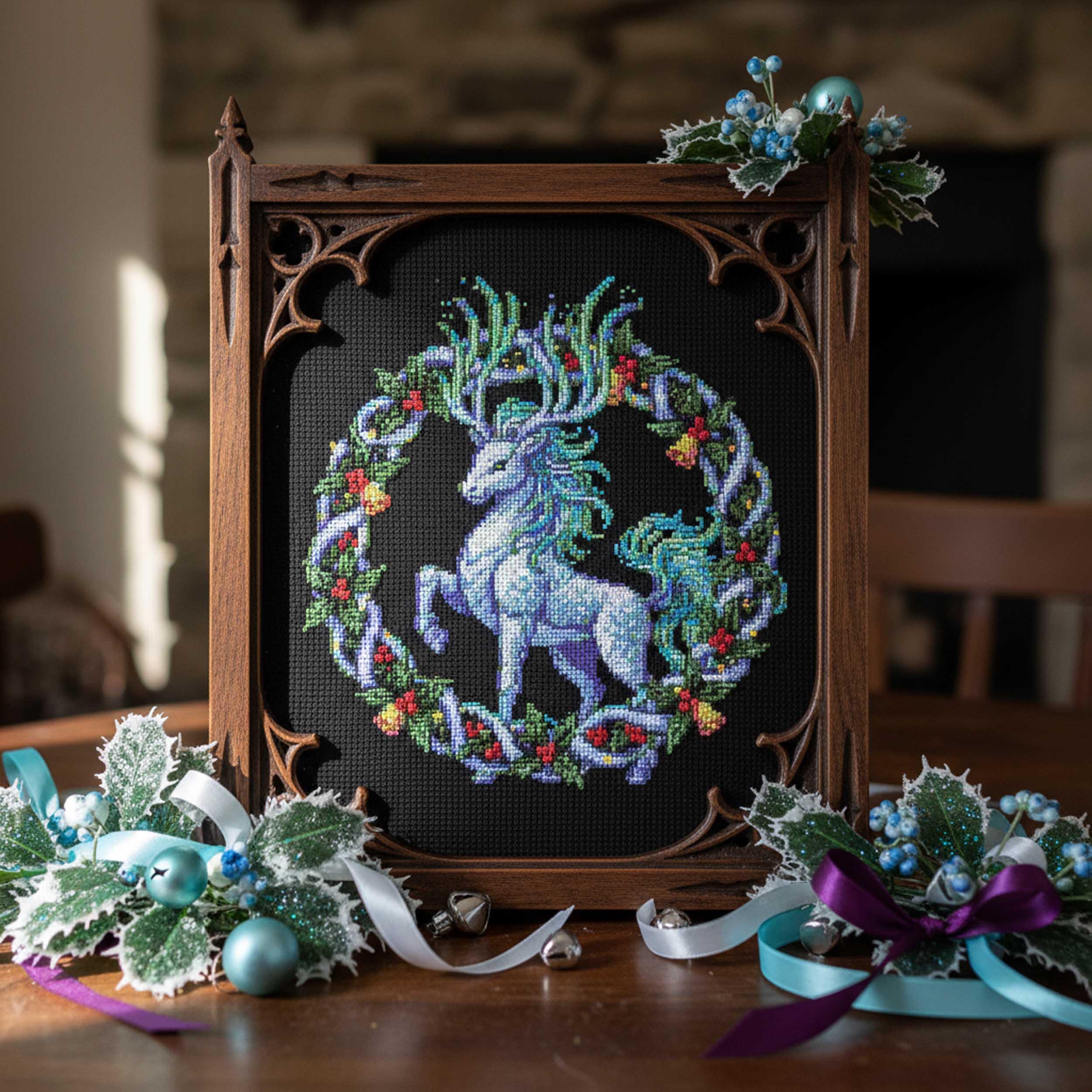Winter Stag Cross Stitch Pattern Christmas Deer Embroidery PDF Fantasy ...