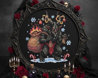 Krampus Cross Stitch Pattern Gothic Christmas Demon Embroidery Spooky Horror Holiday Monster Winter Magic Dark Fantasy Cross Stitch PDF
