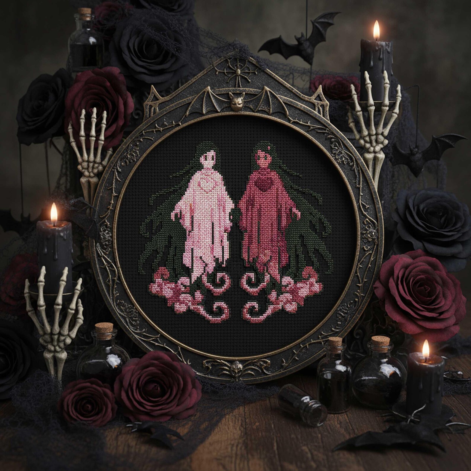 Twin Ghosts Cross Stitch Pattern Gothic Embroidery PDF Dark and Light ...