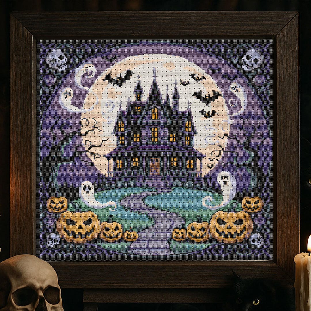Haunted House Ghosts Cross Stitch Pattern Halloween Haunted Castle ...