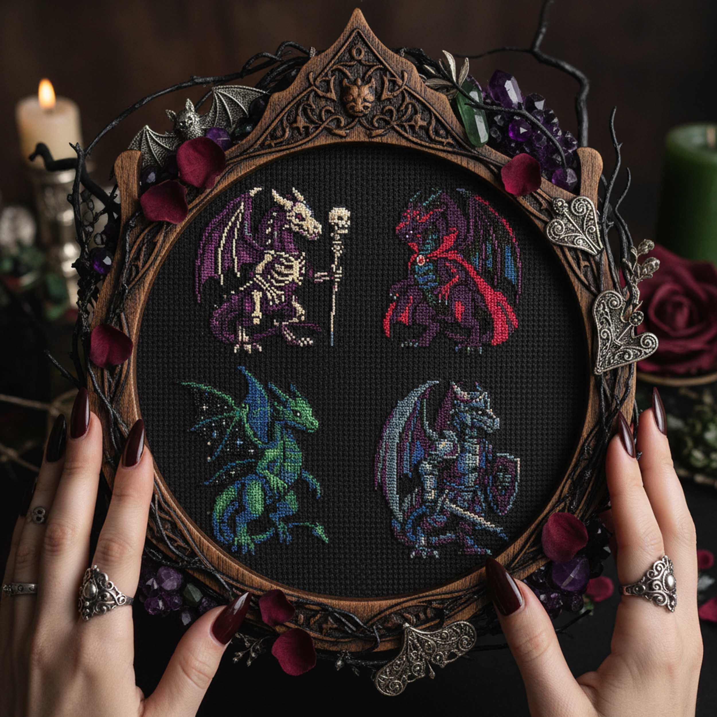 Undead Patterns Gothic Dragon Set Cross Stitch Pattern: Undead, Shadow & Warrior ...