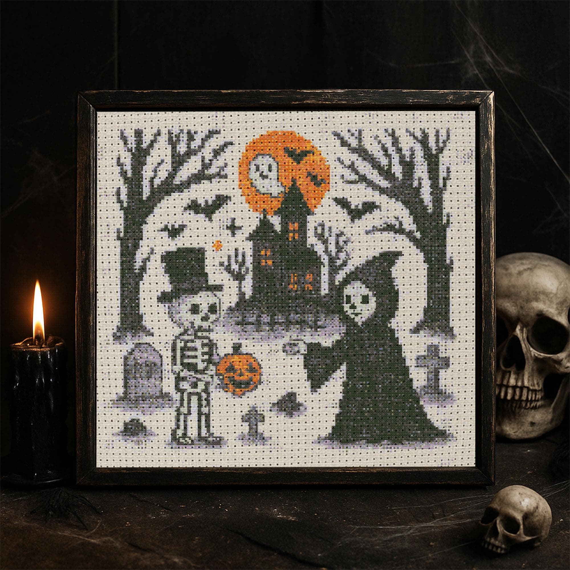 Spooky Skeleton Cross Stitch Pattern Gothic Halloween Ghost Embroidery ...
