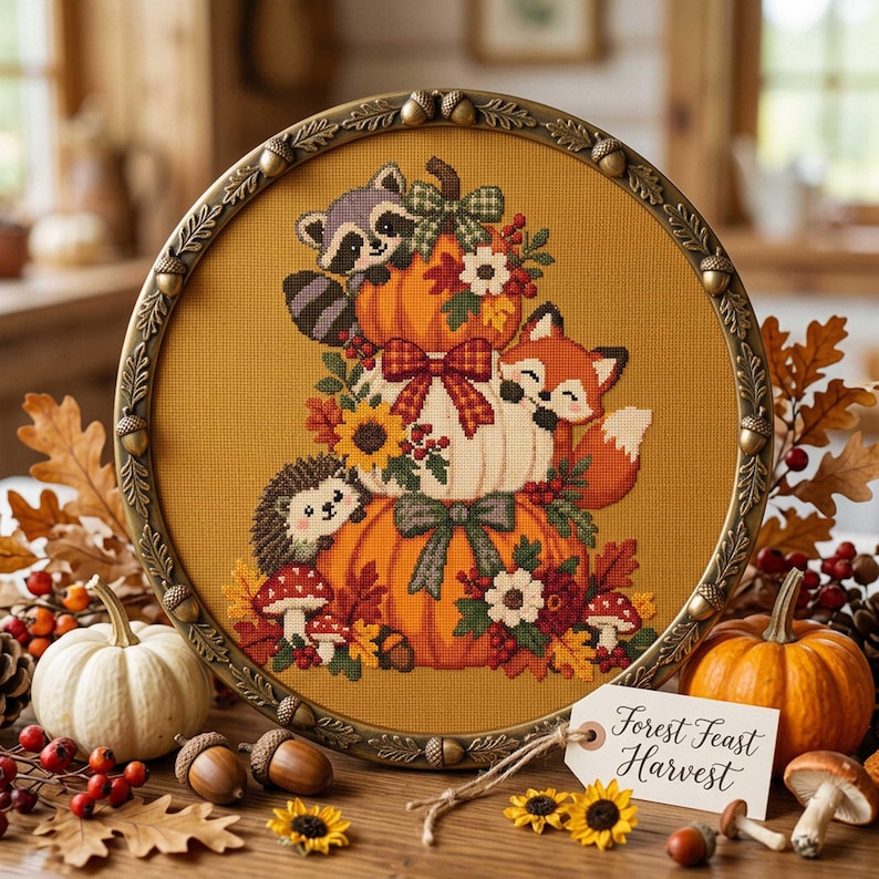 Fall Raccoon Patterns Autumn Woodland Animals Cross Stitch Pattern: Fox Raccoon Hedgehog ...