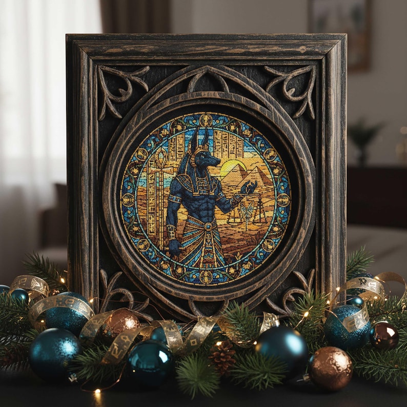 Egyptian Fantasy Cross Stitch Pattern Anubis Holding Scales, Pyramids ...