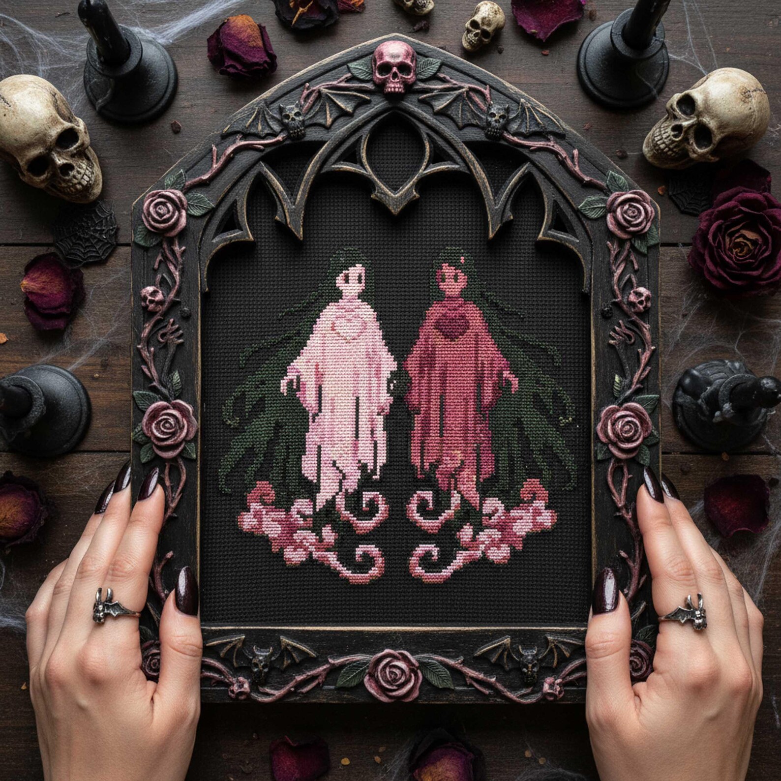 Twin Ghosts Cross Stitch Pattern Gothic Embroidery PDF Dark and Light ...