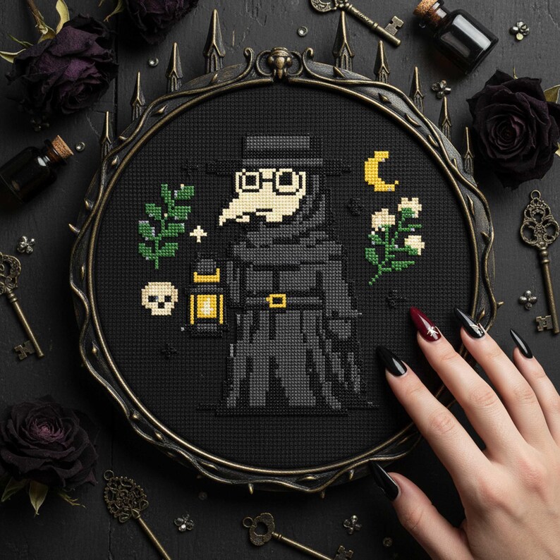 Plague Doctor Cross Stitch Pattern: Gothic Doctor With Lantern, Moon ...