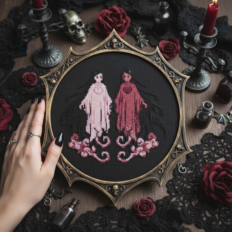 Twin Ghosts Cross Stitch Pattern Gothic Embroidery PDF Dark and Light ...