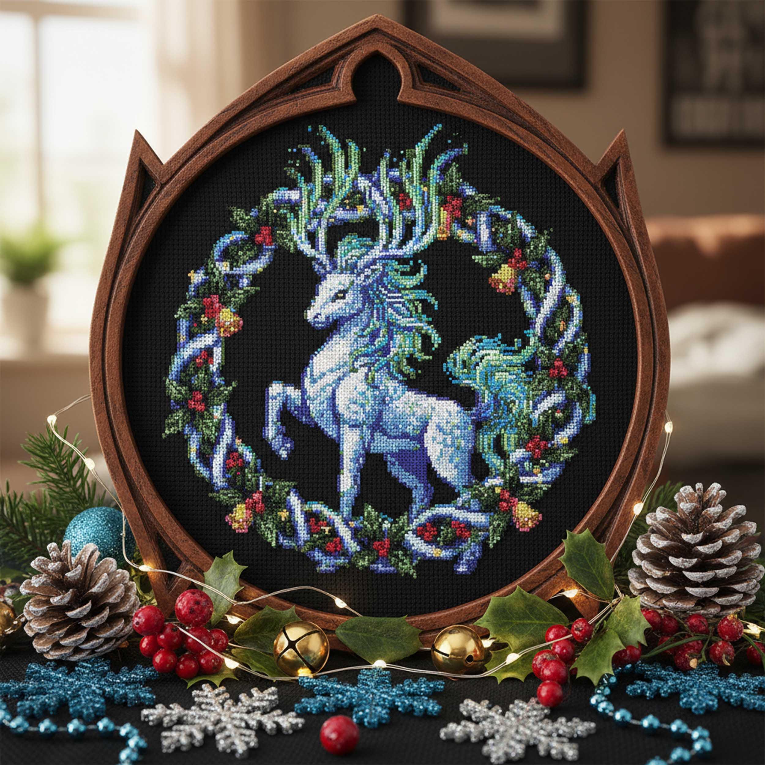 Winter Stag Cross Stitch Pattern Christmas Deer Embroidery PDF Fantasy ...