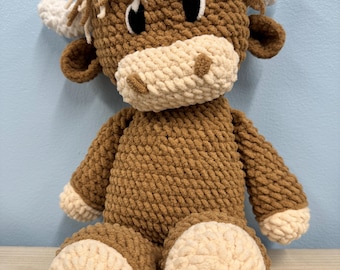 Crochet Highland Cow Plushie: Handmade Stuffed Farm Animal Toy
