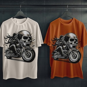 Skull Rider Biker T-Shirt Design – Digital Download | Gothic Motorcycle Artwork PNG | Skull Rider Sublimation Design for DIY Tees