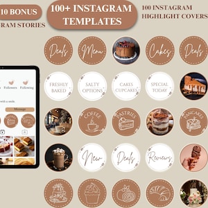 Bakery Instagram Highlight Covers: Food Icons, Story Templates (Canva Editable, PNG, Digital Download)