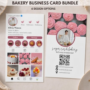Editable Pink Instagram Business Card Template, Printable card for home bakers, Qr Code Custom Photos Small business card, digital biz card