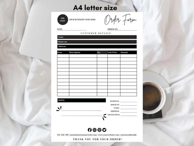 Editable Small Business Order Form, Printable Order Form Template ...