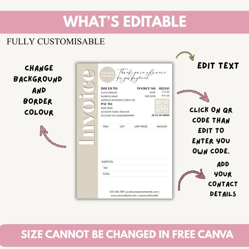 Editable Small Business Template, Modern Canva Invoice Template ...