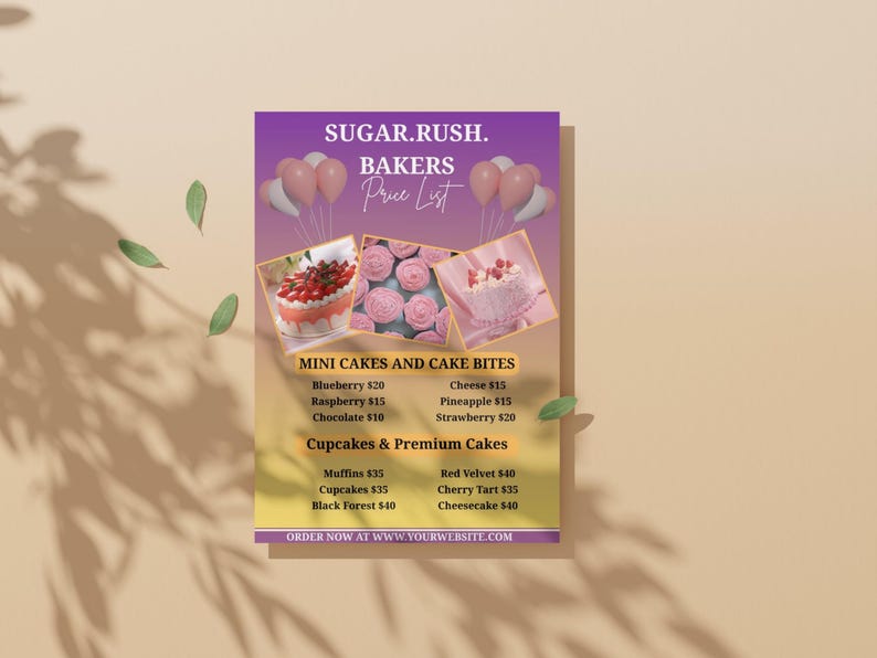 Editable Custom Bakery Flyer Template, Printable Canva Cake Shop Price ...