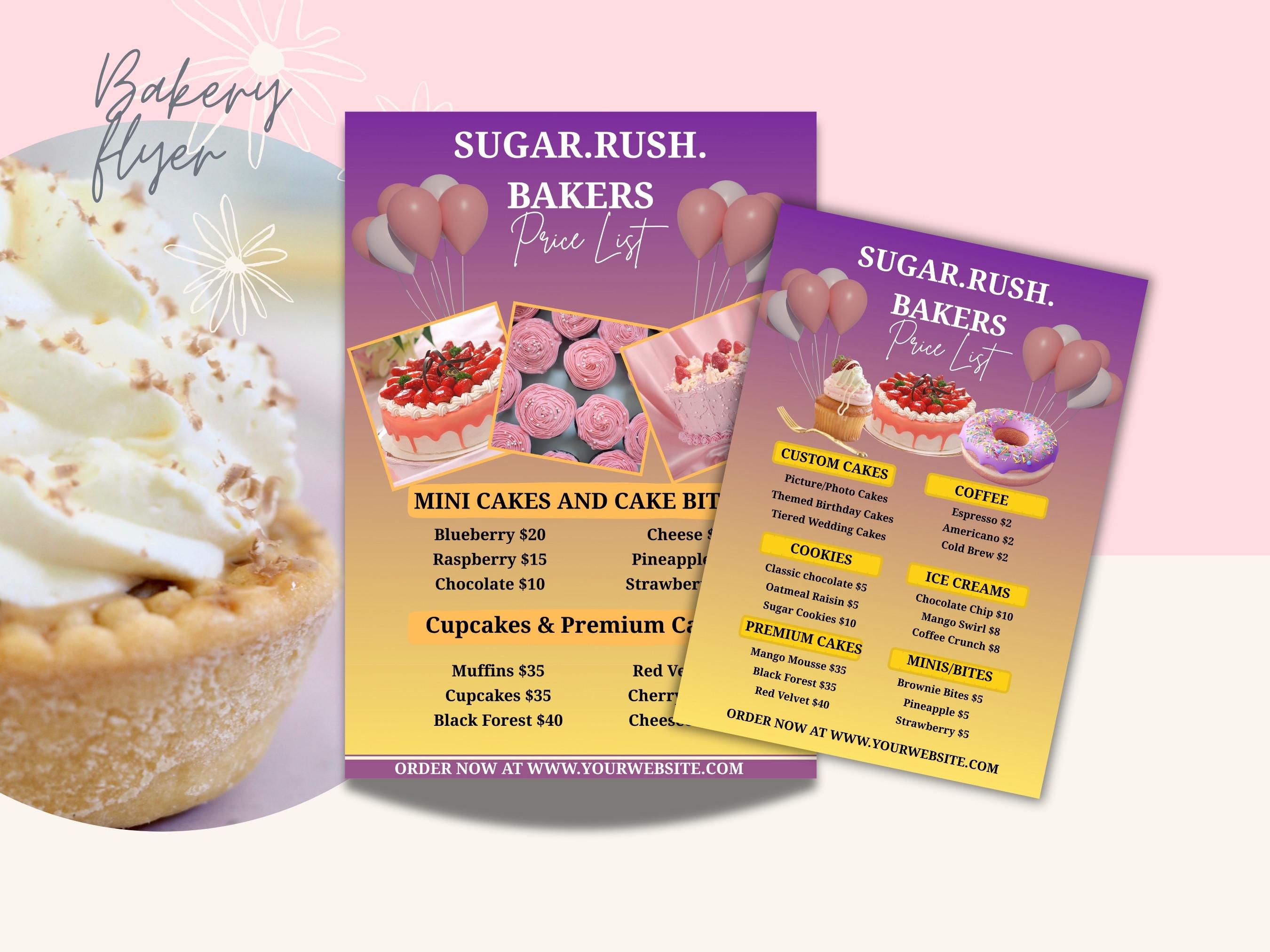 Editable Custom Bakery Flyer Template, Printable Canva Cake Shop Price ...