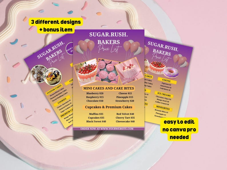 Editable Custom Bakery Flyer Template, Printable Canva Cake Shop Price ...