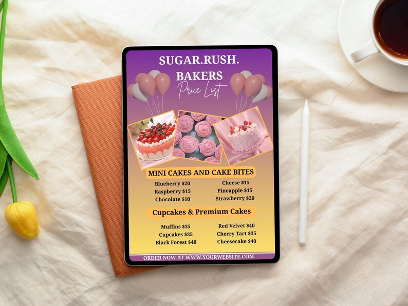 Editable Custom Bakery Flyer Template, Printable Canva Cake Shop Price ...