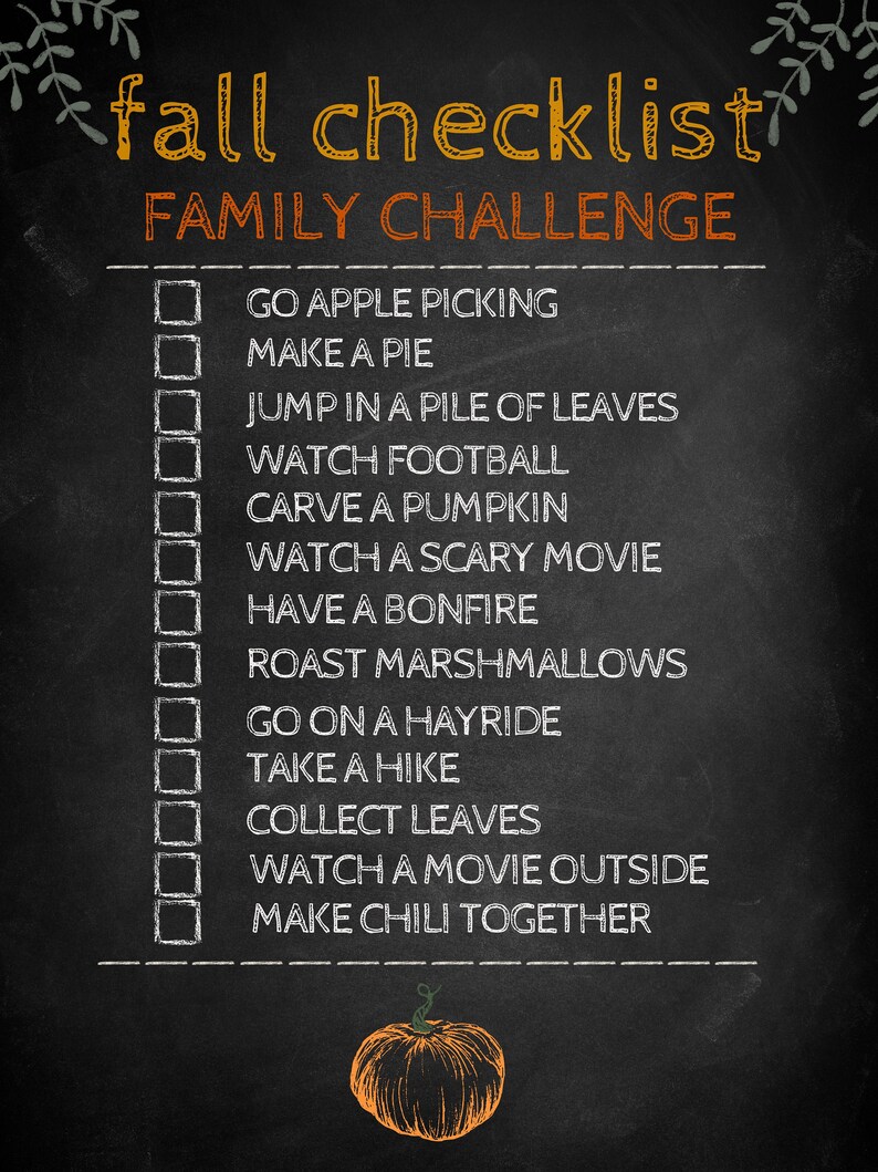 Fall Bucket List Family Challenge Digital Download Chalkboard Print - Etsy