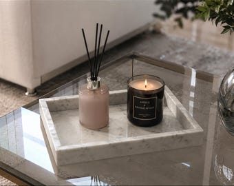 Handmade Carrara Marble Vanity Tray – Minimalist Organizer for Bathroom & Office