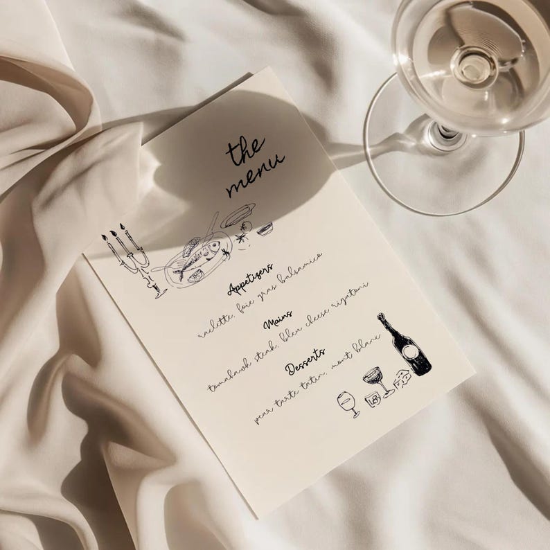 Whimsical Dinner Party Invitation + Menu Set Canva Template: Hand-drawn ...