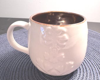 Starbucks Casi Cielo Collectible White Embossed Floral Bronze Mug