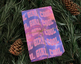 Rosa cool tjejpresentpapper, retro vågigt rosa och blått estetiskt presentpapper för födelsedagar och bästa vänner, unik grafisk stil
